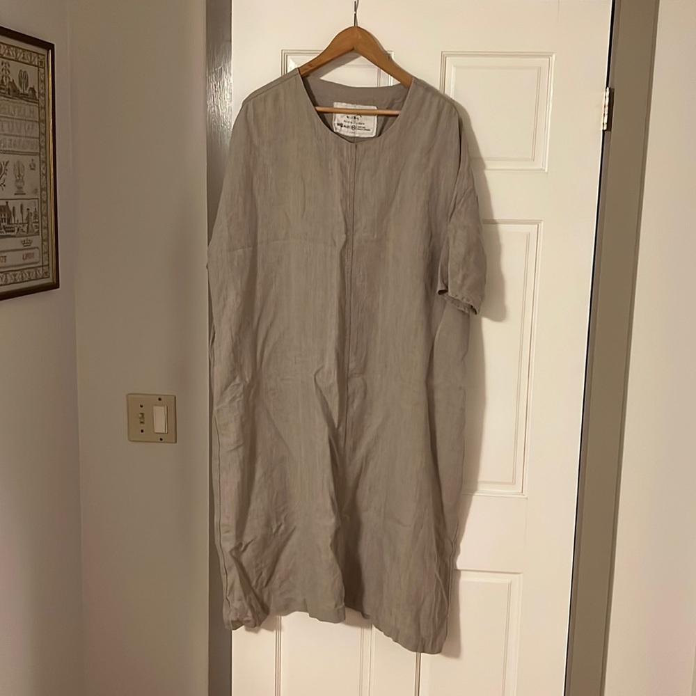 Not Perfect Linen Tunic Taupe Pocket Dress Size M/L
